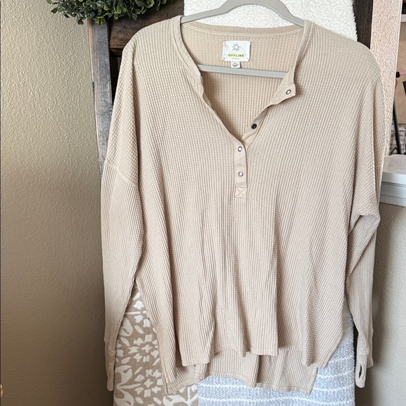 aerie Tops - aerie Offline Beige Waffle Knit Long Sleeve Top